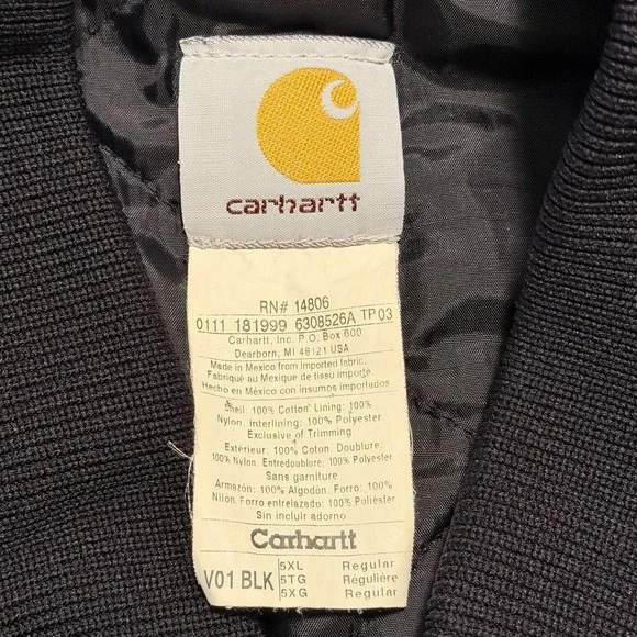 Carhartt Duck Canvas Vest Men's Size 5XL Black Full Zip Quilted Lined Workwear